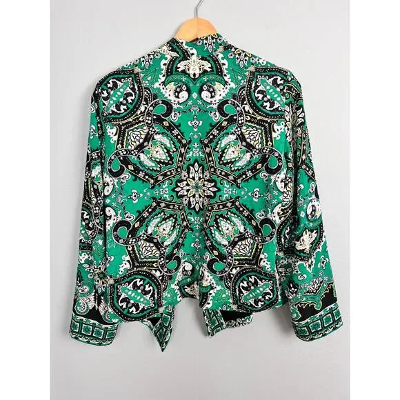 Chico's Women's M Blazer‎ Jacket Paisley Open Front Waterfall Art to Wear Career - Picture 3 of 9